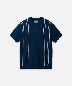Polo dệt kim sọc thân trước CF P232S1019251105 - Xanh navy