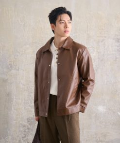 Áo Khoác da cổ bẻ lót gió CF K232S2219251014 - Nâu