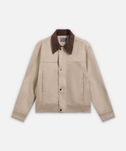 ÁO KHOÁC DA LỘN PHỐI CỔ CF K232S119251014 - Be đậm