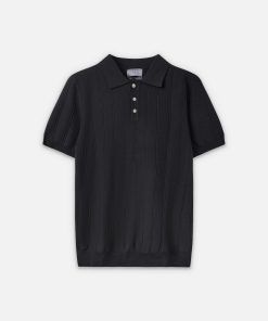 Polo nam dệt kim gân sọc CF260202 - Đen