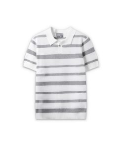Polo dệt kim kẻ ngang CF260318 - Xám nhạt