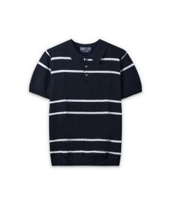 Polo dệt kim sọc ngang đôi CF260505 - Đen