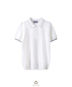 Polo dệt kim bo kẻ CF260716 - Trắng
