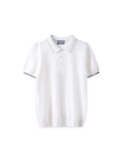 Polo dệt kim bo kẻ CF260716 - Trắng