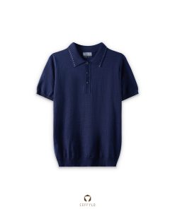 Polo dệt kim bo kẻ CF260716 - Xanh navy