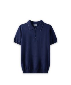 Polo dệt kim bo kẻ CF260716 - Xanh navy