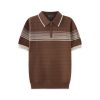 Polo dệt kim kẻ ngang ngực cổ khóa CF260923 - Nâu