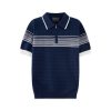 Polo dệt kim kẻ ngang ngực cổ khóa CF260923 - Xanh navy