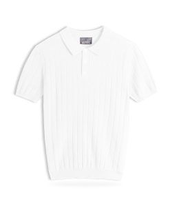 Polo dệt kim cộc tay gân sọc CF260829 - Trắng