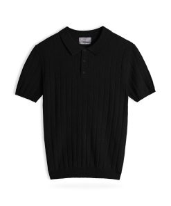 Polo dệt kim cộc tay gân sọc CF260829 - Đen
