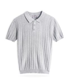 Polo dệt kim cộc tay gân sọc CF260829 - Xám nhạt