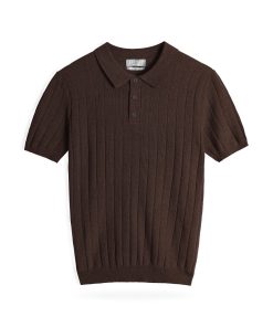 Polo dệt kim cộc tay gân sọc CF260829 - Chocolate